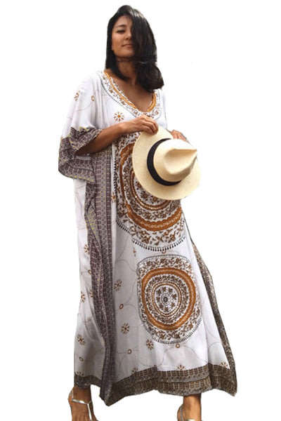Maxi Beach Swimsuit Cover Up Ethnic Print Kaftan