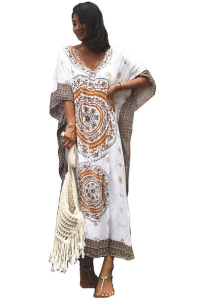 Maxi Beach Swimsuit Cover Up Ethnic Print Kaftan