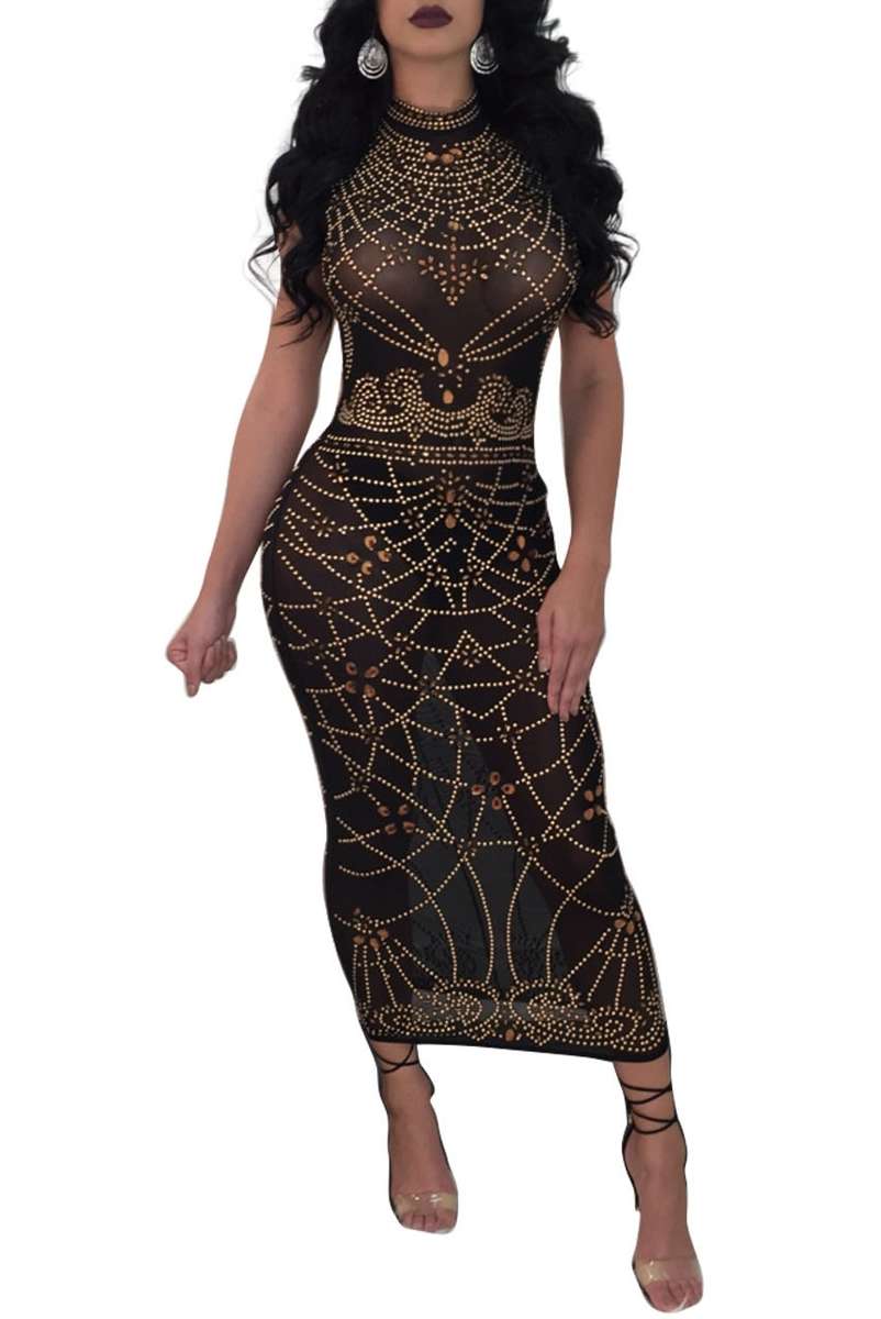 DRESSES/DRESS/MIDI DRESS/TRANSPARENT DRESS/BLACK DRESS/BODYCON DRESS/STUDDED DRESS/PARTY DRESS