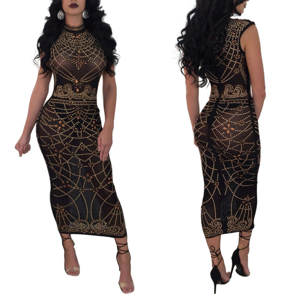 DRESSES/DRESS/MIDI DRESS/TRANSPARENT DRESS/BLACK DRESS/BODYCON DRESS/STUDDED DRESS/PARTY DRESS