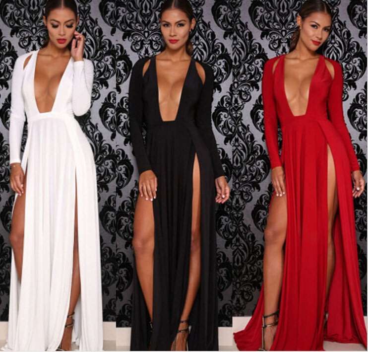 Red sexy high slit evening dresses