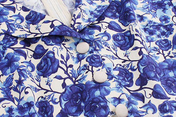 Vintage Pleated Blue Belted Floral A-Line Dresses