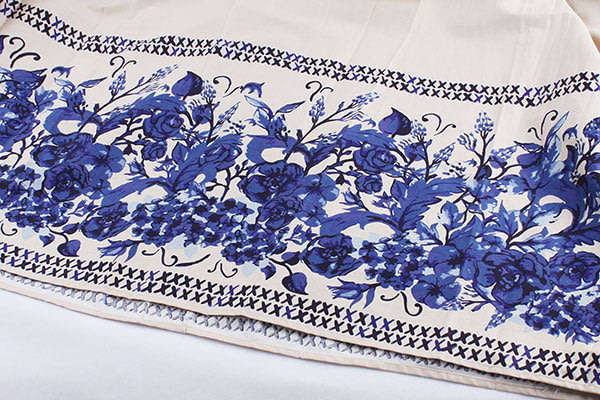 Vintage Pleated Blue Belted Floral A-Line Dresses