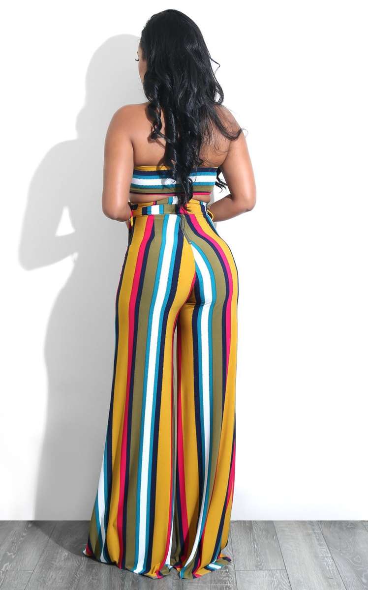 Striped Bandeau Sheath Party Pants Set