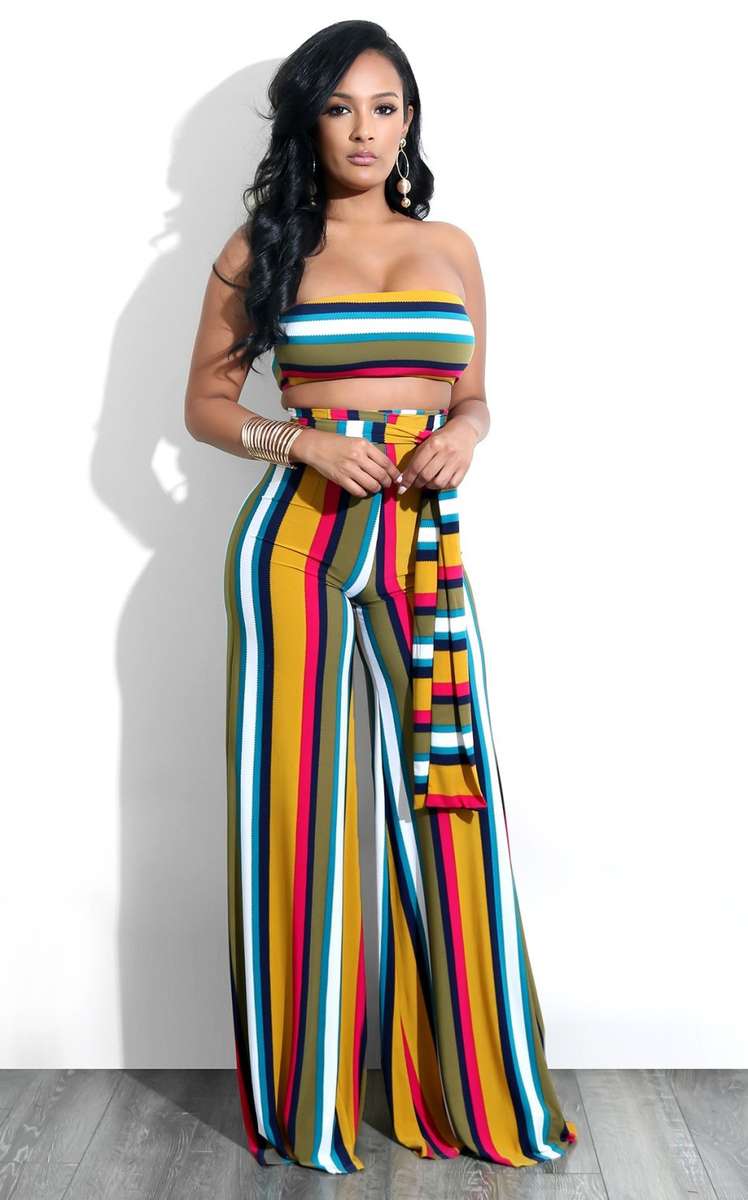 Striped Bandeau Sheath Party Pants Set