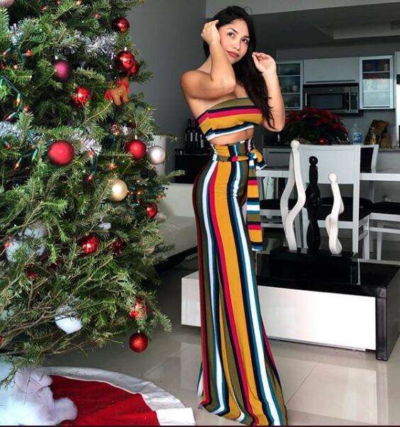 Striped Bandeau Sheath Party Pants Set