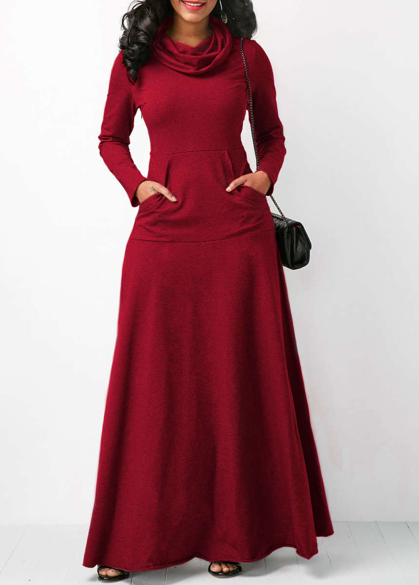 DRESSES/DRESS/MAXI DRESS/WINE RED MAXI DRESS/COWL NECK MAXI DRESS/LONG SLEEVE MAXI DRESS/MAXI DRESS