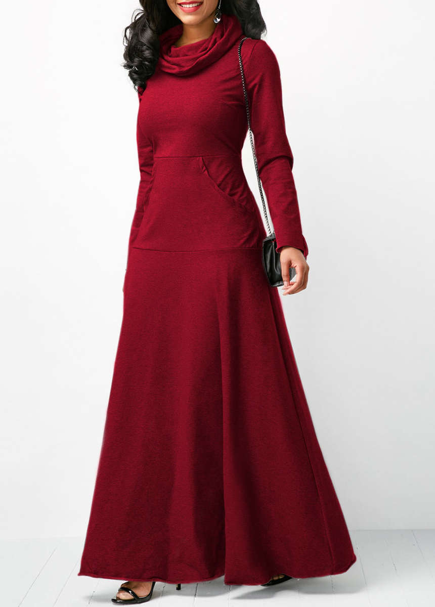 DRESSES/DRESS/MAXI DRESS/WINE RED MAXI DRESS/COWL NECK MAXI DRESS/LONG SLEEVE MAXI DRESS/MAXI DRESS