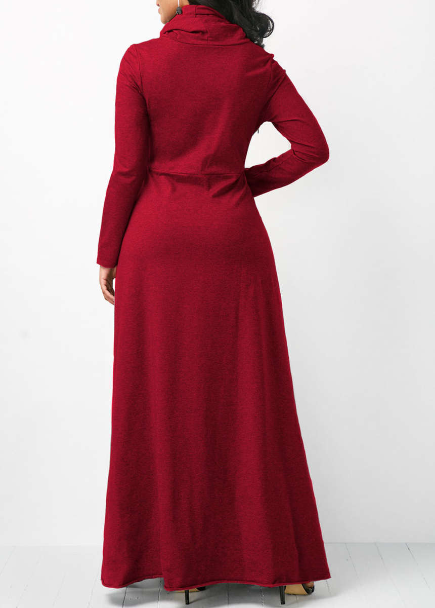 DRESSES/DRESS/MAXI DRESS/WINE RED MAXI DRESS/COWL NECK MAXI DRESS/LONG SLEEVE MAXI DRESS/MAXI DRESS