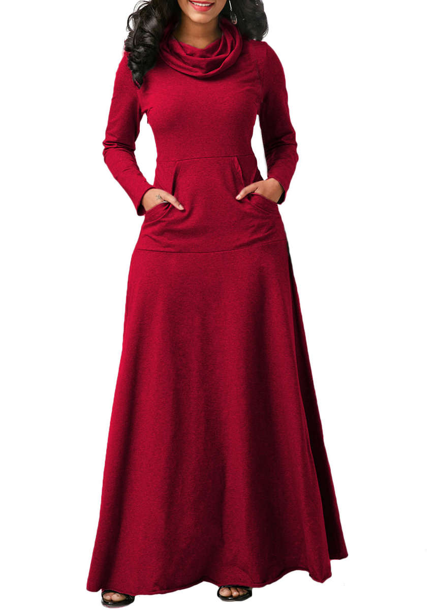 DRESSES/DRESS/MAXI DRESS/WINE RED MAXI DRESS/COWL NECK MAXI DRESS/LONG SLEEVE MAXI DRESS/MAXI DRESS