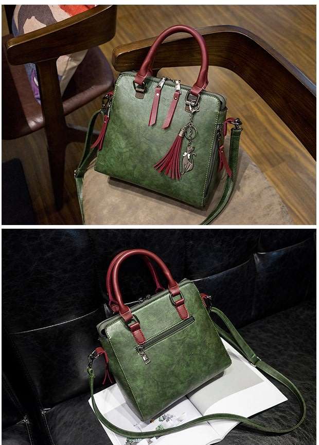 HANDBAGS/HANDBAG HANDBAGS/WOMENS HANDBAGS/MESSENGER HANDBAG/GREEN HANDBAG/TASSEL DECOR HANDBAG