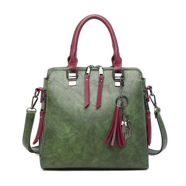 HANDBAGS/HANDBAG HANDBAGS/WOMENS HANDBAGS/MESSENGER HANDBAG/GREEN HANDBAG/TASSEL DECOR HANDBAG