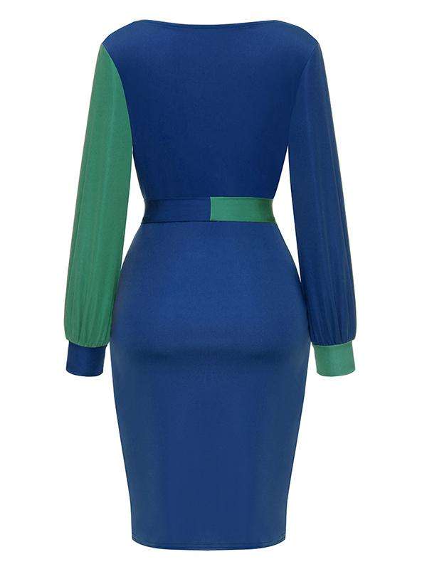 DRESS/DRESSES/BLUE DRESS/FORMAL DRESS/MIDI DRESS/BODYCON DRESS/CONTRAST DRESS/OFFICE DRESS