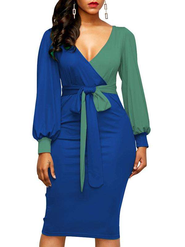 DRESS/DRESSES/BLUE DRESS/FORMAL DRESS/MIDI DRESS/BODYCON DRESS/CONTRAST DRESS/OFFICE DRESS