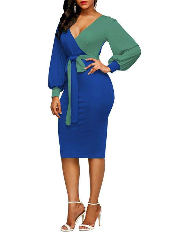 DRESS/DRESSES/BLUE DRESS/FORMAL DRESS/MIDI DRESS/BODYCON DRESS/CONTRAST DRESS/OFFICE DRESS