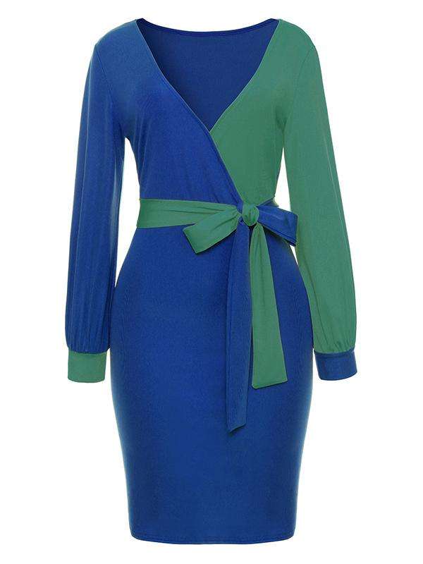 DRESS/DRESSES/BLUE DRESS/FORMAL DRESS/MIDI DRESS/BODYCON DRESS/CONTRAST DRESS/OFFICE DRESS