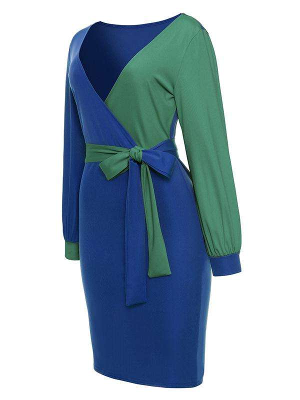 DRESS/DRESSES/BLUE DRESS/FORMAL DRESS/MIDI DRESS/BODYCON DRESS/CONTRAST DRESS/OFFICE DRESS