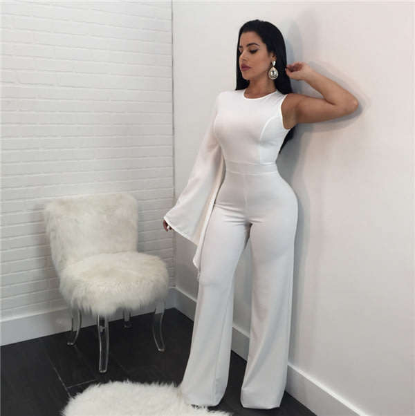 JUMPSUIT/JUMPSUITS/WHITE JUMPSUIT/BODYCON JUMPSUIT/ONE SLEEVE JUMPSUIT/PARTY JUMPSUIT/SEXY JUMPSUIT