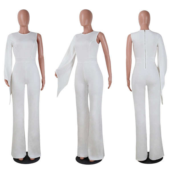 JUMPSUIT/JUMPSUITS/WHITE JUMPSUIT/BODYCON JUMPSUIT/ONE SLEEVE JUMPSUIT/PARTY JUMPSUIT/SEXY JUMPSUIT