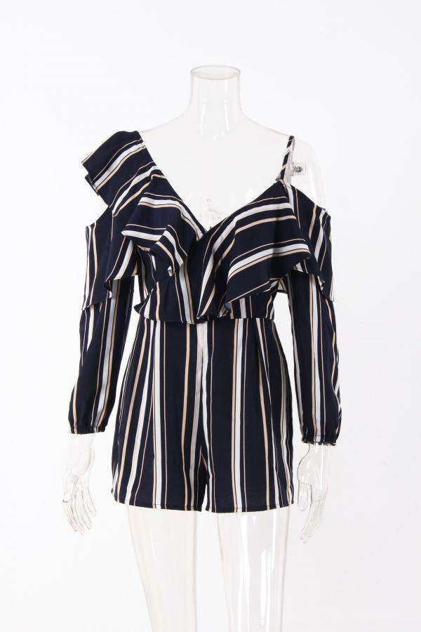 Blue And White Playsuit Short Jumpsuit Striped Romper