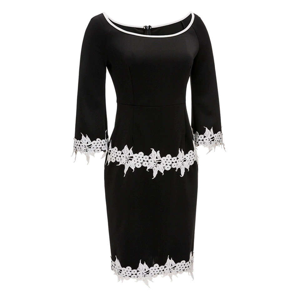 DRESSES/DRESS/PENCIL DRESS/BLACK DRESS/FORMAL DRESS/OFFICE DRESS/CONTRAST DRESS/APPLIQUE DRESS/DRESS