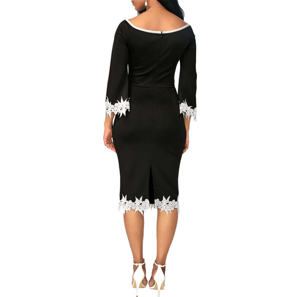 DRESSES/DRESS/PENCIL DRESS/BLACK DRESS/FORMAL DRESS/OFFICE DRESS/CONTRAST DRESS/APPLIQUE DRESS/DRESS