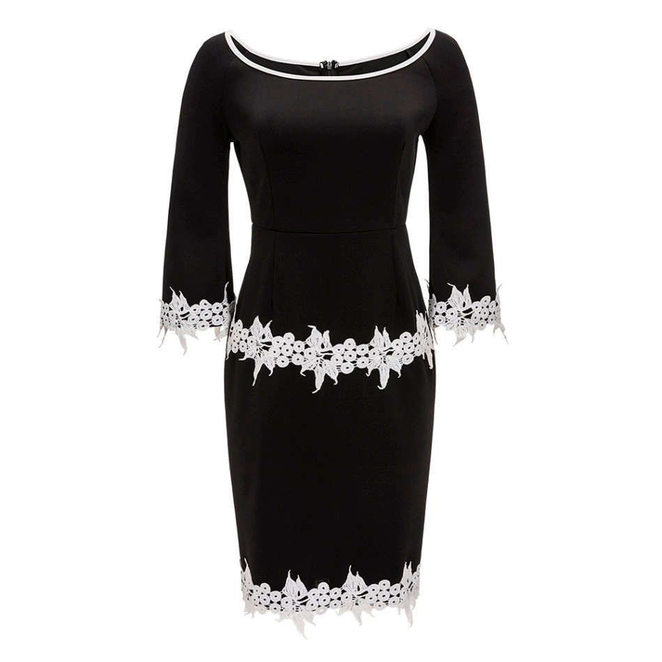 DRESSES/DRESS/PENCIL DRESS/BLACK DRESS/FORMAL DRESS/OFFICE DRESS/CONTRAST DRESS/APPLIQUE DRESS/DRESS