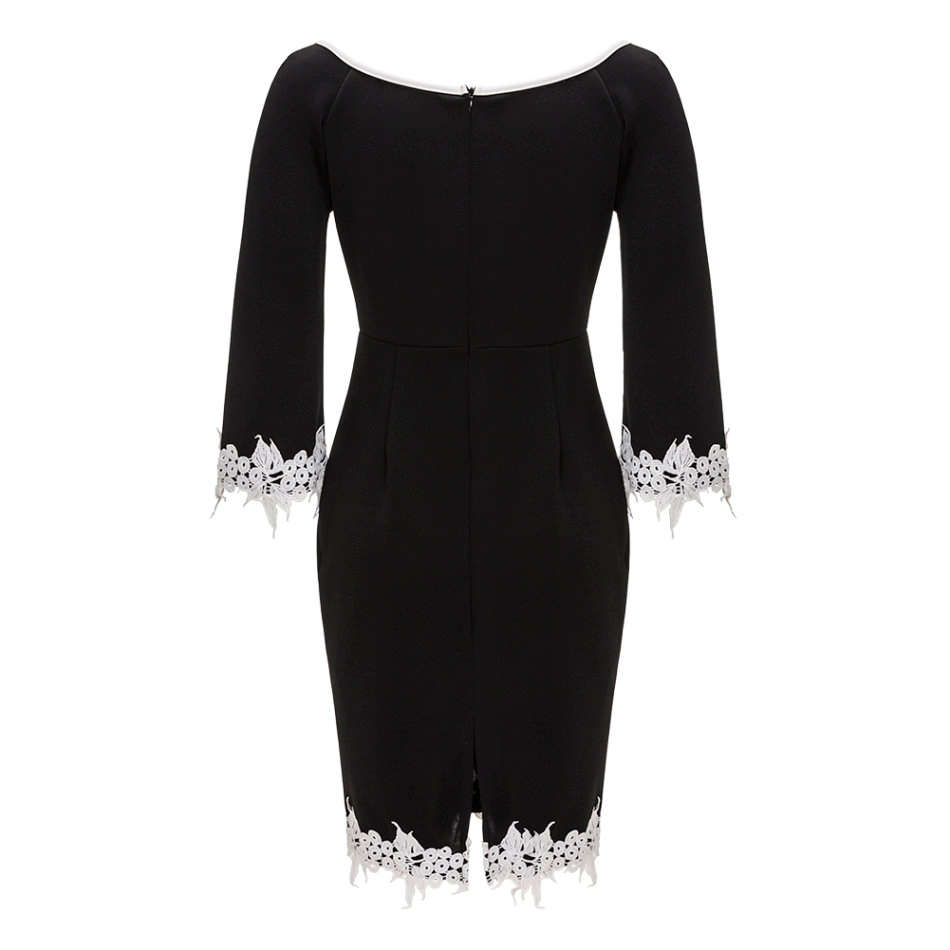 DRESSES/DRESS/PENCIL DRESS/BLACK DRESS/FORMAL DRESS/OFFICE DRESS/CONTRAST DRESS/APPLIQUE DRESS/DRESS