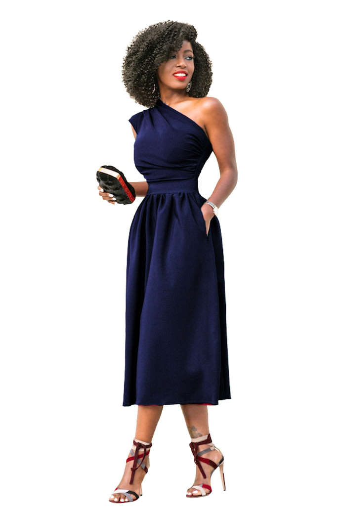 DRESSES/DRESS/DRESS/A-LINE DRESS/ONE SHOULDER DRESS/NAVY DRESSES/FORMAL DRESSES/MIDI DRESS/DRESSES
