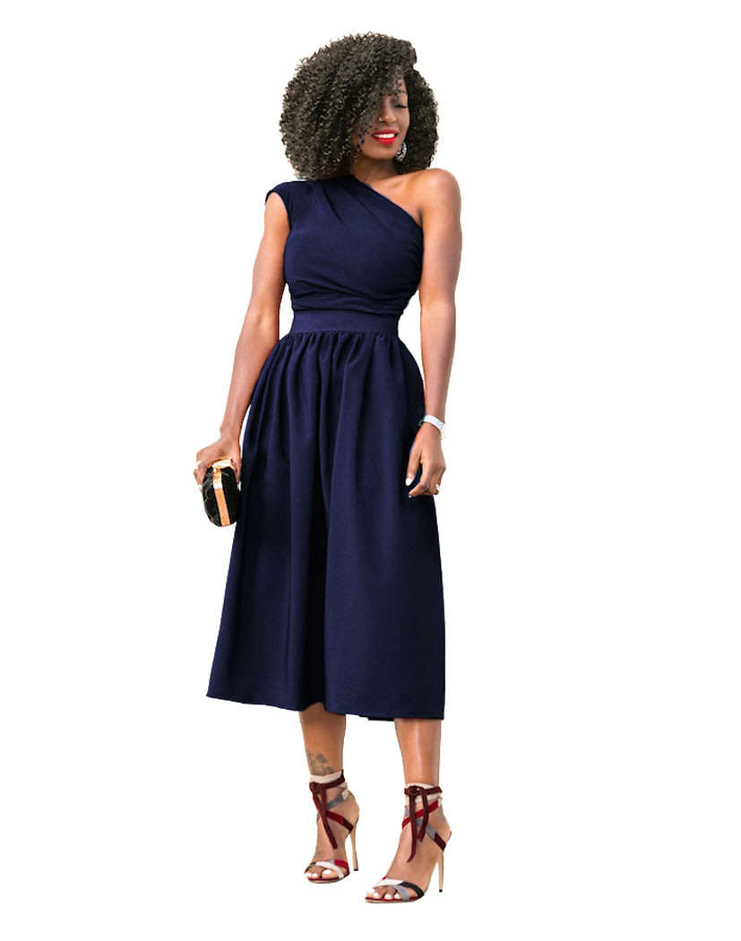 DRESSES/DRESS/DRESS/A-LINE DRESS/ONE SHOULDER DRESS/NAVY DRESSES/FORMAL DRESSES/MIDI DRESS/DRESSES