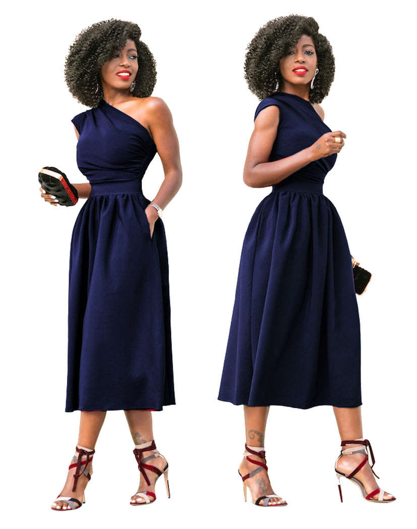 DRESSES/DRESS/DRESS/A-LINE DRESS/ONE SHOULDER DRESS/NAVY DRESSES/FORMAL DRESSES/MIDI DRESS/DRESSES