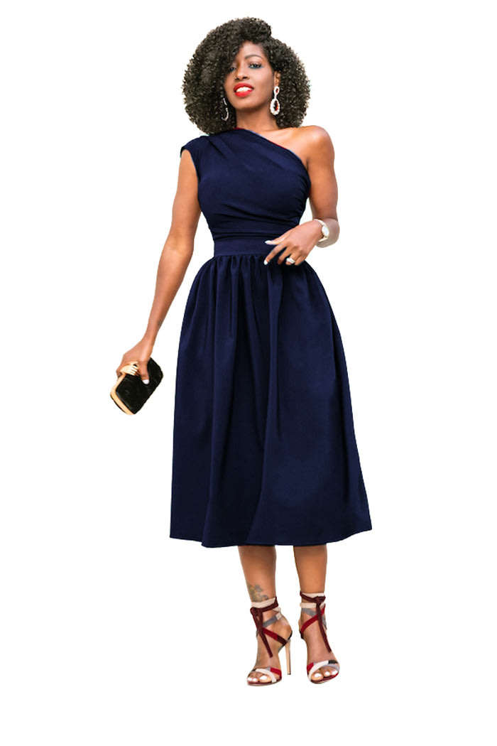 DRESSES/DRESS/DRESS/A-LINE DRESS/ONE SHOULDER DRESS/NAVY DRESSES/FORMAL DRESSES/MIDI DRESS/DRESSES