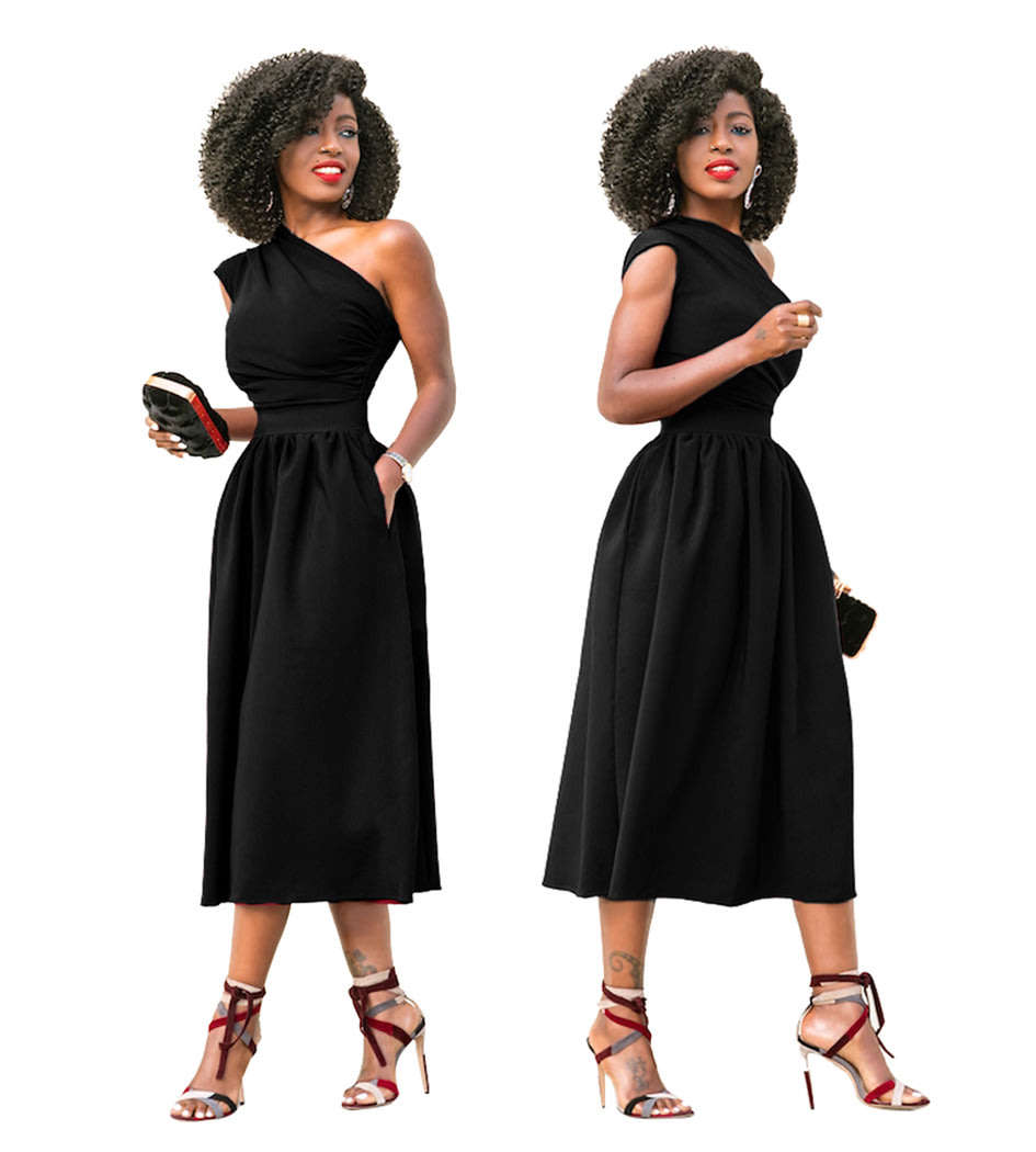 DRESSES/DRESS/DRESS/A-LINE DRESS/ONE SHOULDER DRESS/BLACK DRESSES/FORMAL DRESSES/MIDI DRESS/DRESSES