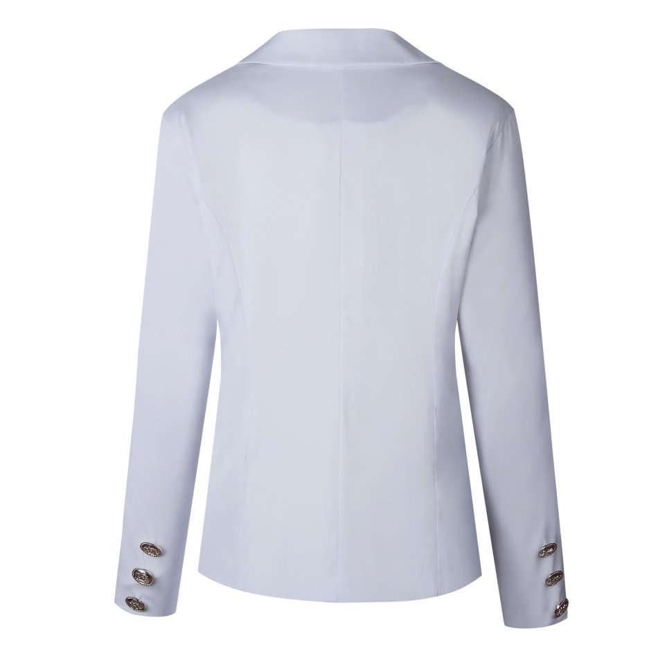 Womens White Notched Double Breasted Blazer Office Jackets