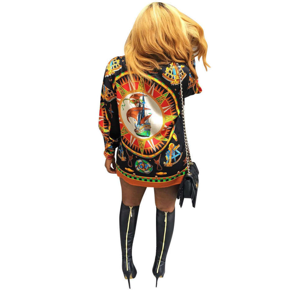 Printed Collared Casual Shirt Dresses For Women