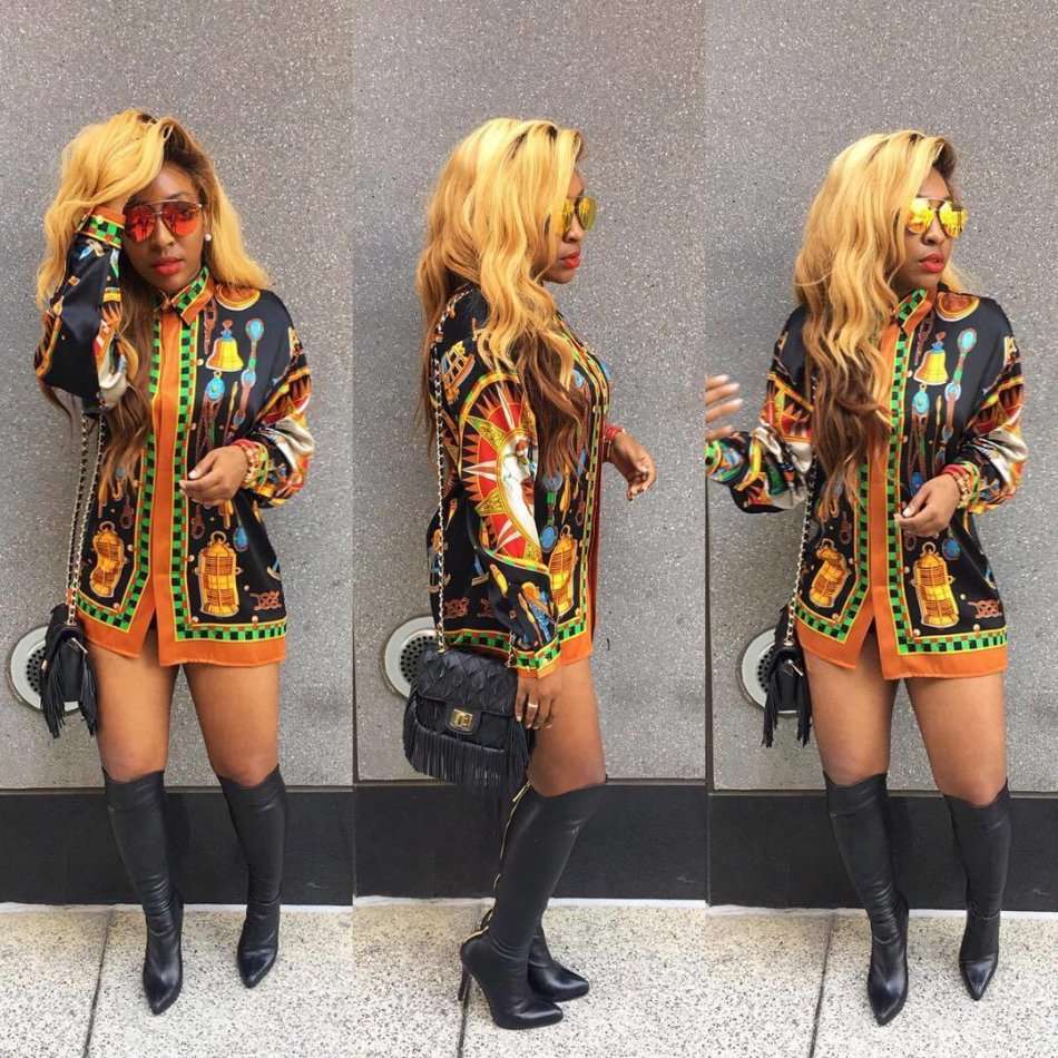 Printed Collared Casual Shirt Dresses For Women