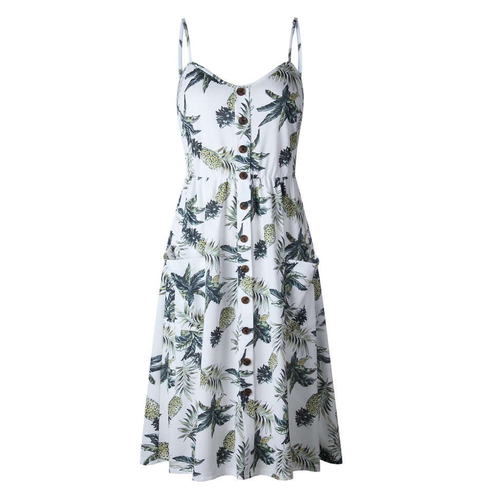 Dresses White Sleeveless Printed Summer Dress
