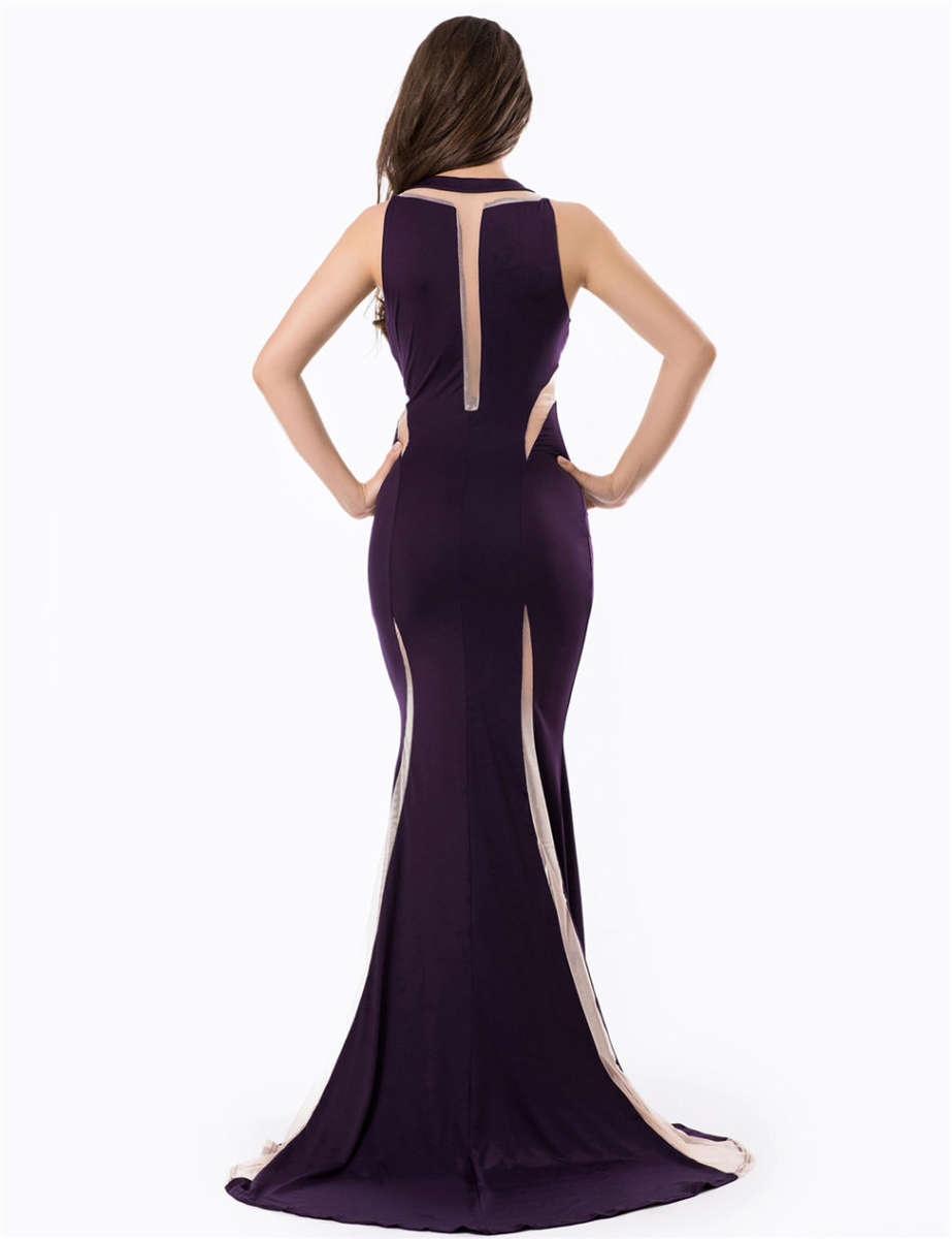 Local Stock Purple Mesh  Sleeveless Formal Maxi Evening Party Dress - Size xl