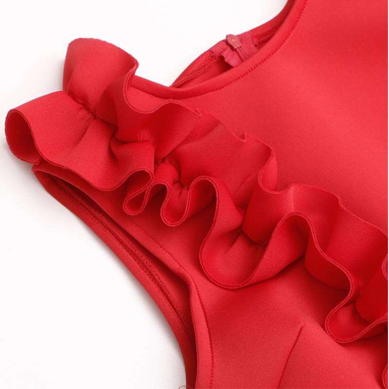 DRESSES/DRESS/RED DRESS/RUFFLE DRESS/BODYCON DRESS/PARTY DRESS/FORMAL DRESS