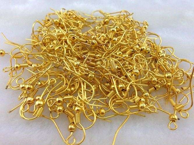 Gold Tone, Fish Hook, Ball & Coil, French Hook, Ear Wires, 19x18mm