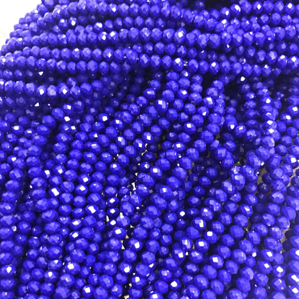 Beads, Crystal Beads, Opaque Blue Faceted Rondelle Crystal Glass Beads, 4mm (Loose)