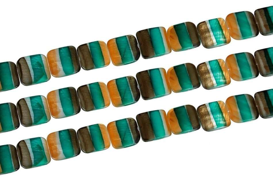 Natural Green Brown Striped Square Shell Beads