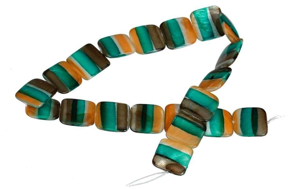 Natural Green Brown Striped Square Shell Beads