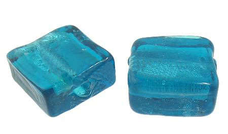 BEADS/GLASS BEADS/FOIL GLASS BEADS/SQUARE GLASS BEADS/PEACOCK BLUE GLASS BEADS/12MM GLASS BEADS