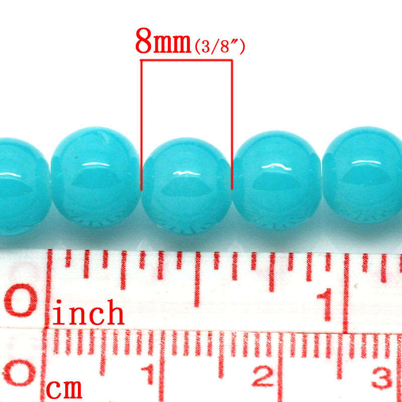 Glass Beads Round Solid Blue 8mm