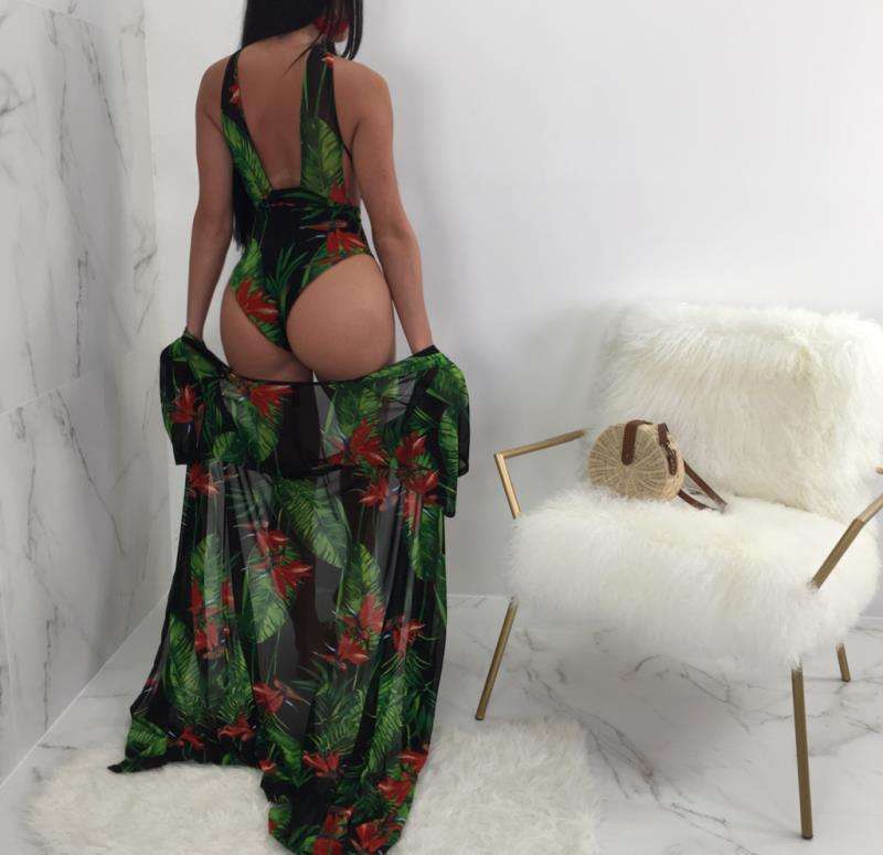 Ladies monokini and cover-up swimsuit set - black