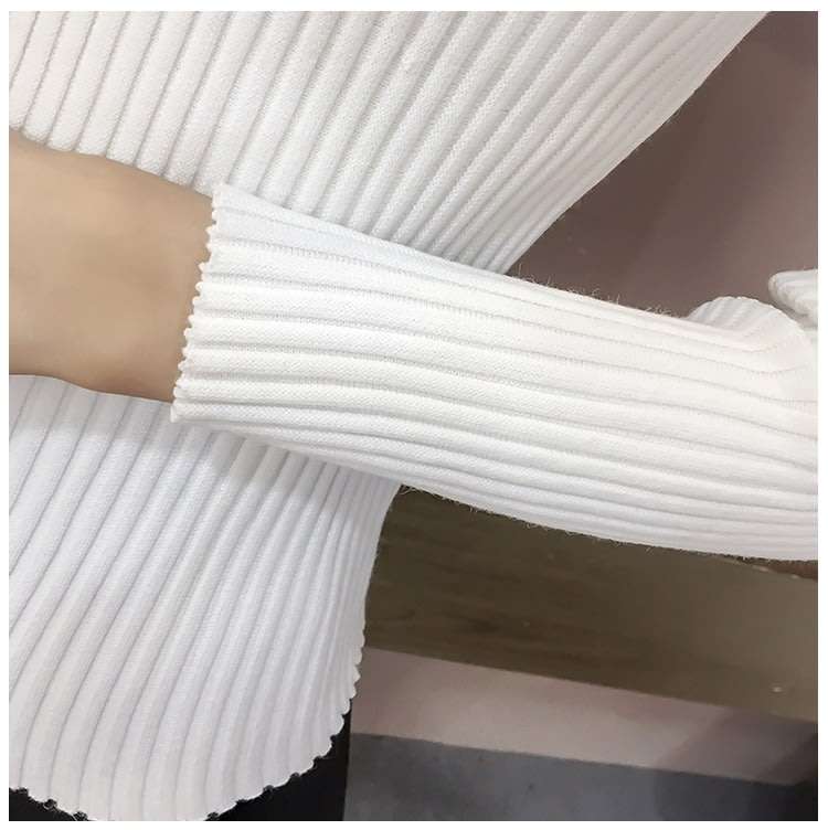 KNITWEAR/KNITTED SWEATERS/PULLOVER SWEATERS/TURTLENECK SWEATER/CONTRAST SWEATER/WHITE BLACK SWEATER