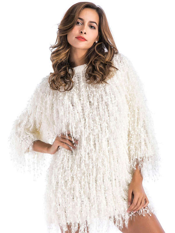 KNITWEAR/KNITTED SWEATERS/PULLOVER SWEATERS/CHUNKY SWEATER/FLUFFY SWEATERS/BEIGE SWEATERS