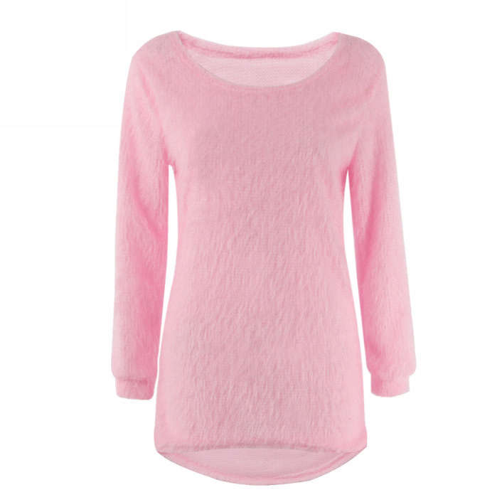 KNITWEAR/KNITTED SWEATER/LADIES SWEATERS/PINK SWEATER/LONG SLEEVE SWEATERS/ASYMMETRIC SWEATER