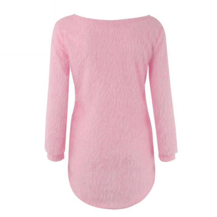 KNITWEAR/KNITTED SWEATER/LADIES SWEATERS/PINK SWEATER/LONG SLEEVE SWEATERS/ASYMMETRIC SWEATER